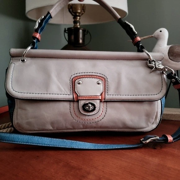 Coach 19035 City Willis Legacy Colorblock Gray Blue Orange Waxed Calfskin Bag - Image 1 of 4