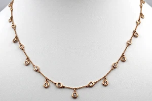 14K Rose Gold Diamonds by the Yard .6tcw Station Dangle Chain 19” Necklace 5.1g - Picture 1 of 10