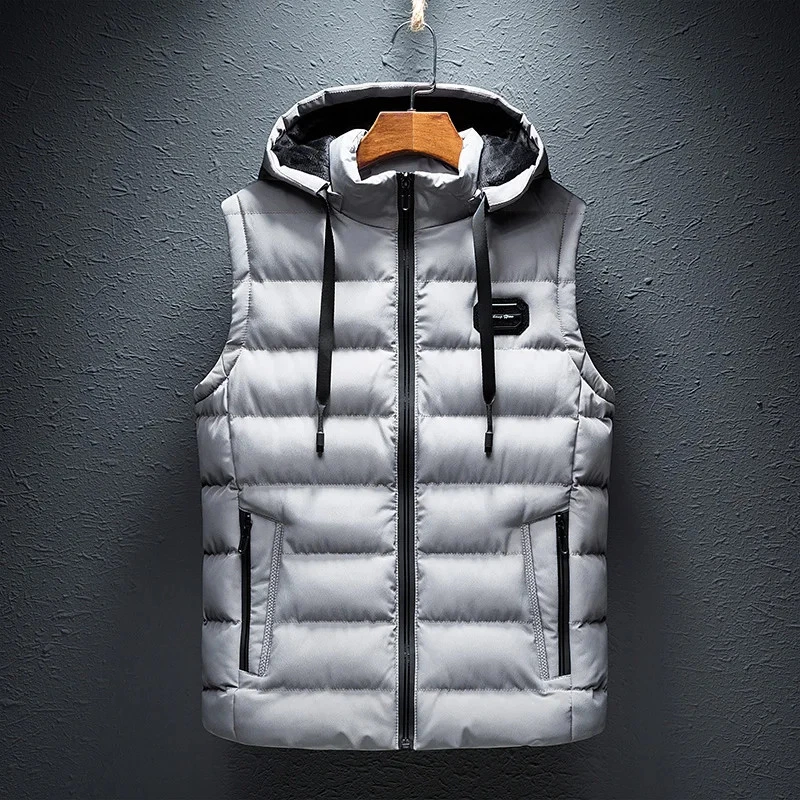 Winter Vests Men's Casual Padded Vest Jacket Outdoor Ski Cold-proof Hooded Vest - Image 1 of 4