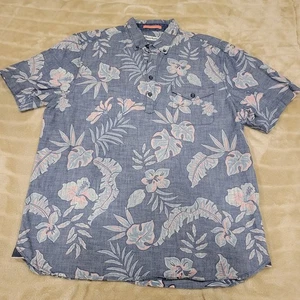 Tommy Bahama Hemd Herren Large blau rosa 100% Baumwolle Hawaii Hibiskus Blumen - Bild 1 von 10