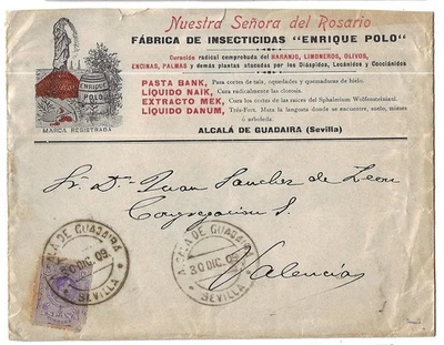 Spain: 1909; Cover to Valencia, insecticide factory, inusual, EBES-001 - Image 1 of 2
