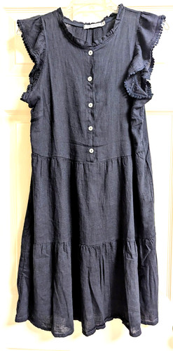 VALENTINO Abito Valentina Naldi Italy lino manica corta A Line blu navy donna M nuovo senza etichette