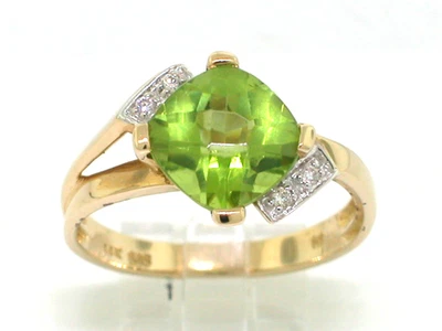 Peridot Ring 585 Gelbgold 14Kt Gold natürlicher Peridot   4 Brillanten - Bild 1 von 4
