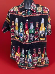 Camicia VINTAGE Hawaiian Beer Spot Clothing Company nera novità abbottonata XL - Foto 1 di 4