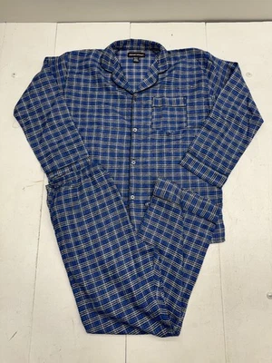 Michael Adams Blue White Black Plaid 2 Piece Pajama Set Mens Size Large - Image 1 of 4