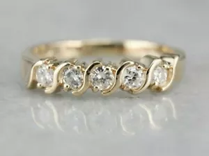14k Yellow Gold Over 0.30 Carat Five Simulated Diamond Wedding Anniversary Band - Picture 1 of 7