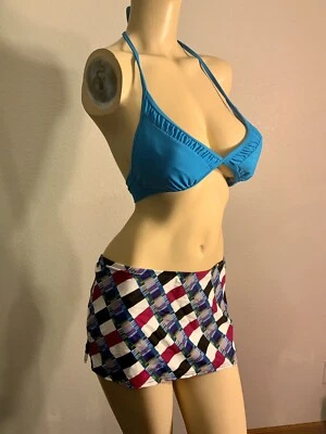 Kenneth Cole Conjunto Bikini Falda Mujer’s NUEVO CON ETIQUETAS TALLA M Turquesa Top Estampado Geométrico Foto 1 de 4