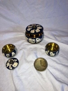 Vintage 3 Small Brass Trinket Pot With Enameled Lid Possibly Made  In India - Picture 1 of 1