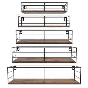 Floating Wall Shelves Set Of 5 Wall Mounted Bathroom Shelves Hanging Storage She - Picture 1 of 7