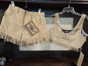 Woman HARLEY DAVIDSON FRINGED GOLD Leather SET. size 36/8 NWT - Picture 1 of 10