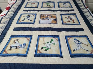 Handgefertigter Siebdruck Jugend Baseball Quilt oder Wandbehang - 52" mal 58" - Bild 1 von 5