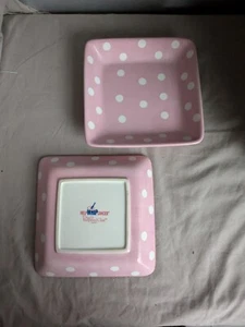 The Pampered Chef Help Whip Cancer Pink Polka Dot Square Plates - Picture 1 of 2