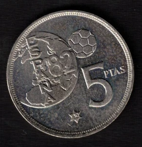 ESPAÑA MONEDA 5 PESETAS 1975 * 80 ERROR MUNDIAL FUTBOL ´82 - Bild 1 von 2