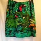 ELLEN TRACY Linda Allard 14 Silk Green Tropical Print Skirt Knee Lined Side Zip