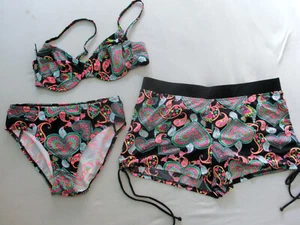 Bon Prix Bikini Paisley 3 Teile Shorts schwarz türkis Gr. 40 80B-Cup NEU - Bild 1 von 9