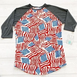 Lularoe NWT Sloan Red White Blue Tee Girls Size 14 USA American Flag Raglan - Picture 1 of 3