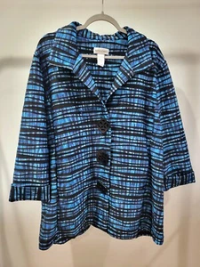 FUNKY Draper's & Damon's Square Button 3/4Sleeve Jacket Blue 2X Stretch Fabric - Picture 1 of 9