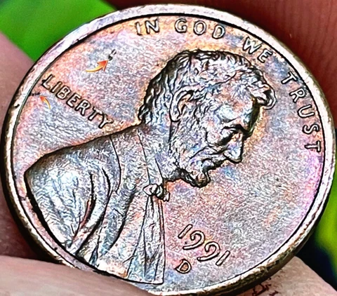 1991D Lincoln Memorial Penny multipe errors Rainbow in both sides, faded words Cover