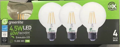 4 Pack LED  Deco G25 Light Bulb 40W=4.5W 2700K DIMMABLE E26 Clear Glass - Image 1 of 2