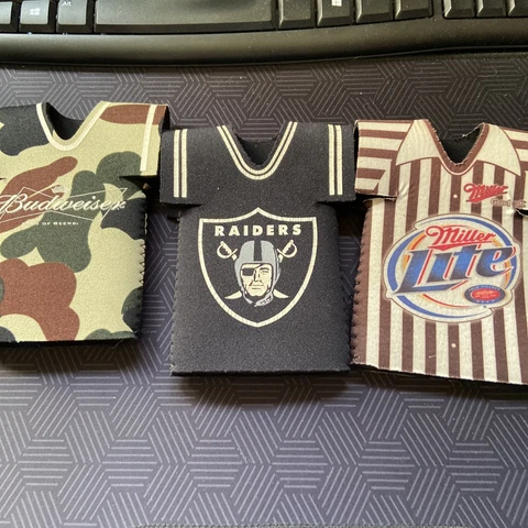 Oakland Raiders Bottle Jersey Koozie, Miller Lite Koozie, Budweiser Koozie Cover