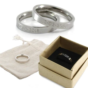 Anillo de acero inoxidable grabado exterior personalizado personalizado con banda - caja de regalo bolsa - Imagen 1 de 14