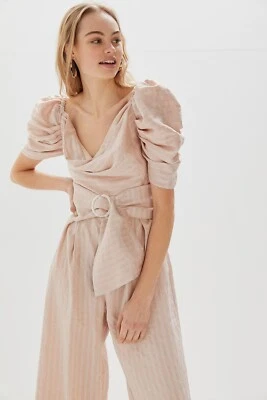 Mono C/MEO Collective para mujer rosa a rayas manga abullonada pierna ancha con cinturón talla M Foto 1 de 4