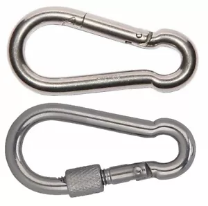 Stainless Steel Carabiner Snap Spring Hook Lock A4 316 Clip Marine Grade Rope - Picture 1 of 11