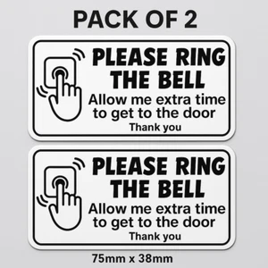 2 x Please Ring The Bell Self-adhesive Vinyl Stickers Sign 1.5 inch x 3 inch - Picture 1 of 4