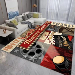 Vintage Home Theater Red Cinema Movie Theater Area Rugs Home Decor Floor Mat Non - Picture 1 of 4