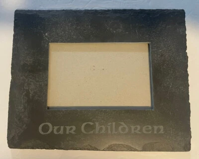 Gray Slate Photo Frame Fits 4x6” Photograph “Our Children” Gothic Script - Image 1 of 3