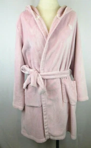 VS Victorias Secret Robe Light Pink Soft Fuzzy M Medium Logo Hooded EUC  - Picture 1 of 8
