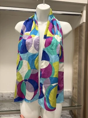 Bufanda de Seda Ecco Multicolor Patrón Geométrico 100% Versátil Rectangular Foto 1 de 4
