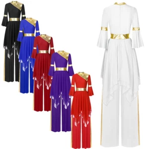 Women's Dress Liturgical With Loose Pants Show Dancewear Lyrical Costume Praise - Picture 1 of 57