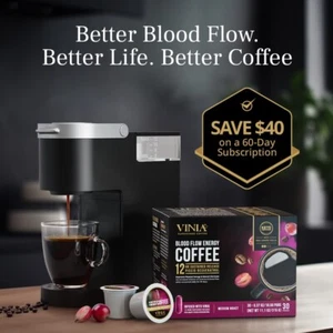 VINIA Blood Flow Energy Coffee Pods - Medium Roast Red Grape Piceid Resveratrol - Picture 1 of 22