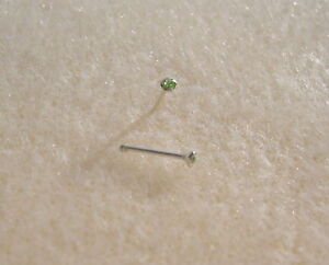 PAIR .925 Silver Gem Nose Pin Stud Ring Bone Green 155b