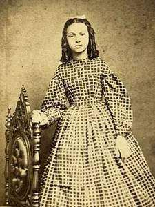Foto CDV Hermosa Niña Recto Largo Rizos Lazo Vestido Pottstown Pennsylvania - Imagen 1 de 5