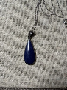 Colgante vintage de plata esterlina lapiz lazuli grande en forma de lágrima con cadena - Imagen 1 de 5