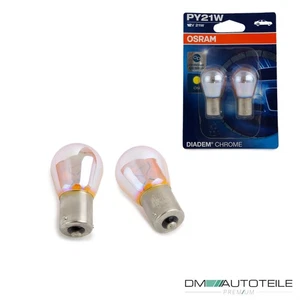 2x OSRAM PY21W Chrom Blinker Birne Leuchtmittel Glühbirne Diadem Chrome BAU15s - Bild 1 von 3