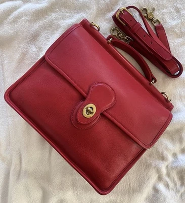 Bolsa de ombro rara vintage Coach 9927 vermelha Willis couro tiracolo feita nos EUA - Imagem 1 de 4