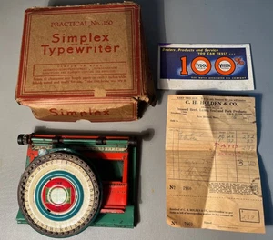 1931 Simplex Toy Typewriter With Original Receipt, Button & Box With Instruction - Picture 1 of 10
