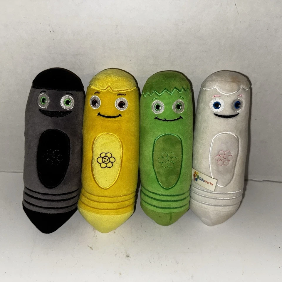 BabyFirst TV Color Crew Plush Crayon Lot of 4 – Yellow Green White Black 8” - Image 1 of 4