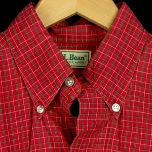 LL BEAN LONG SLEEVE SHIRT RED GREEN PLAID LIGHT WEIGHT COTTON MENS SIZE M - Picture 1 of 6