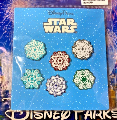 ❄️ Star Wars Snowflake 6 Pin Set - Boba Fett Vader Yoda R2D2 C-3PO Stormtrooper - Image 1 of 2