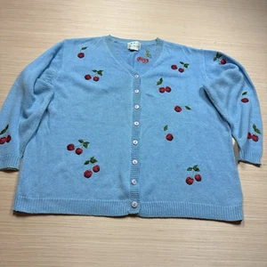 Quacker Factory Cardigan Sweater Vintage Cherries Cherry 90s 2X 2XL Cottage Core - Picture 1 of 14