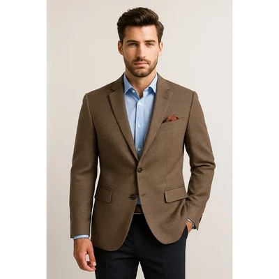Joseph and Feiss Blazer Mens 52L Brown Houndstooth Classic Business Sport Coat - Image 1 of 4