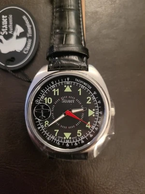 NEW Stauer Tachymeter 24859 Aviator Watch 24858 Black Leather Strap A41 New! - Image 1 of 4