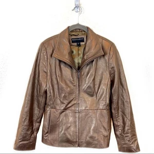 Bernardo Leather Jacket Copper Brown Women's Sz M Supple Shimmer Retro Vibe - Picture 1 of 15