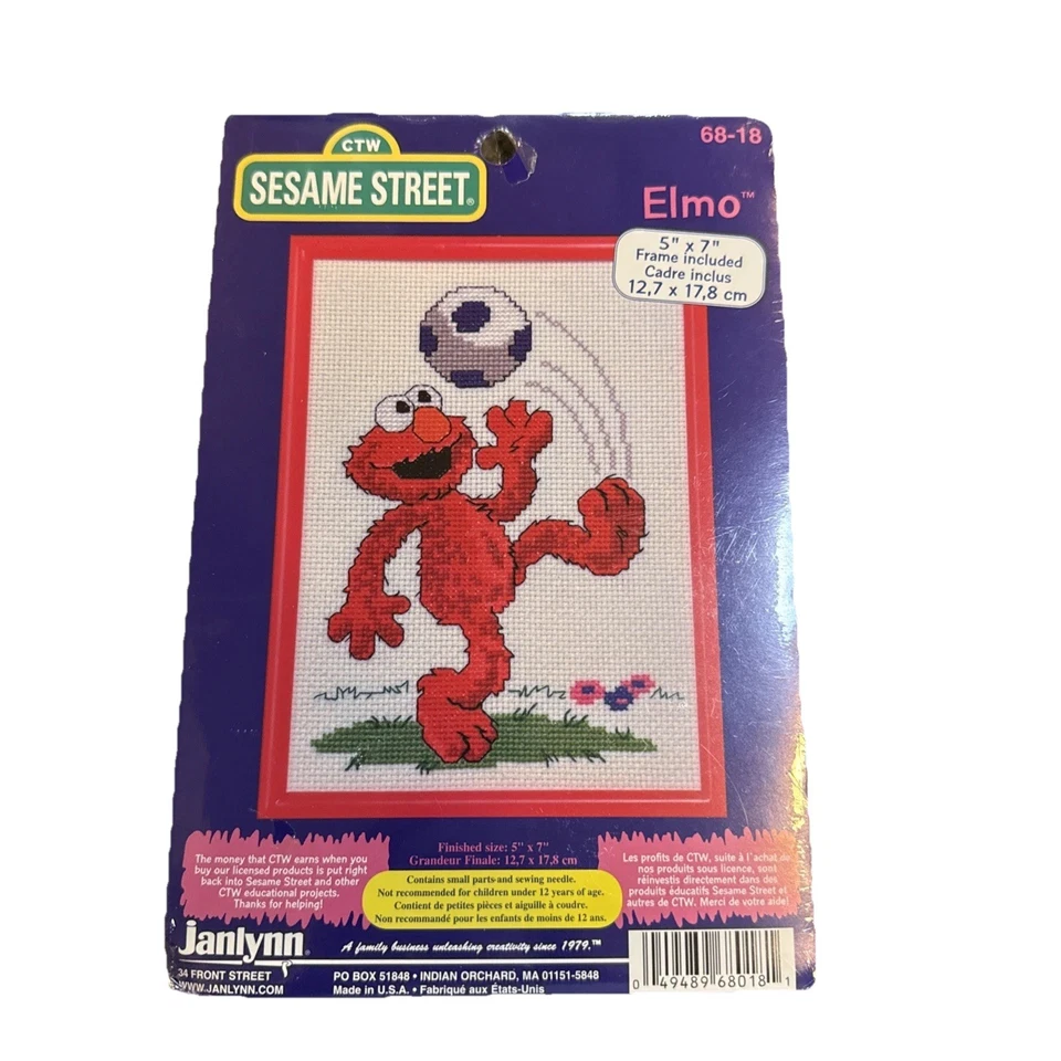 Janlynn Counted Cross Stitch Kit Sesame Street Elmo Soccer Vintage NOS - Image 1 of 2