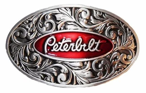 Peterbilt Truck Belt Buckle Red Silver - Picture 1 of 4