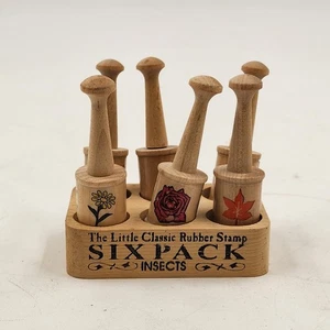 Little Classic Rubber Stamp Set 6 Piece Insects & Flowers Mixed Vintage Craft - Picture 1 of 11